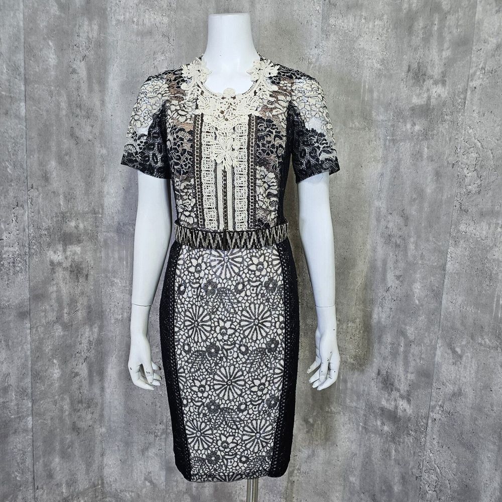 Beguile by Byron Lars 4‎ Melange Cream Black Lace Dress Cocktail Elegant Chic - Picture 2 of 10